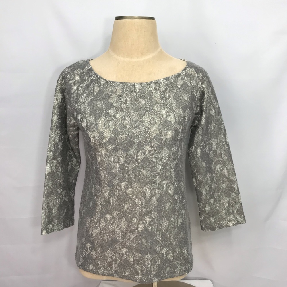 Banana Republic Grey Metallic Bonded Lace Top